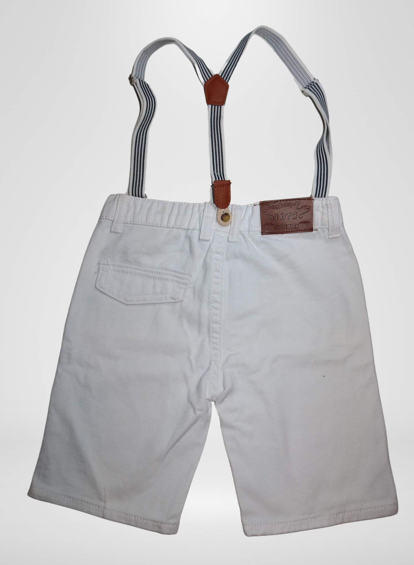 Boys White Denim Short w/ Suspenders