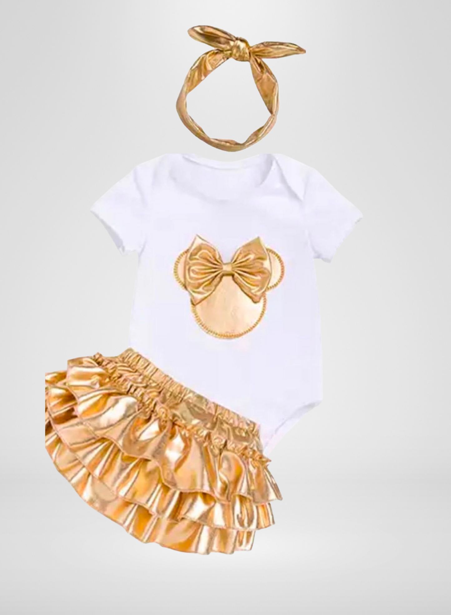2 Piece White & Gold ruffle Mickey w/ Headband