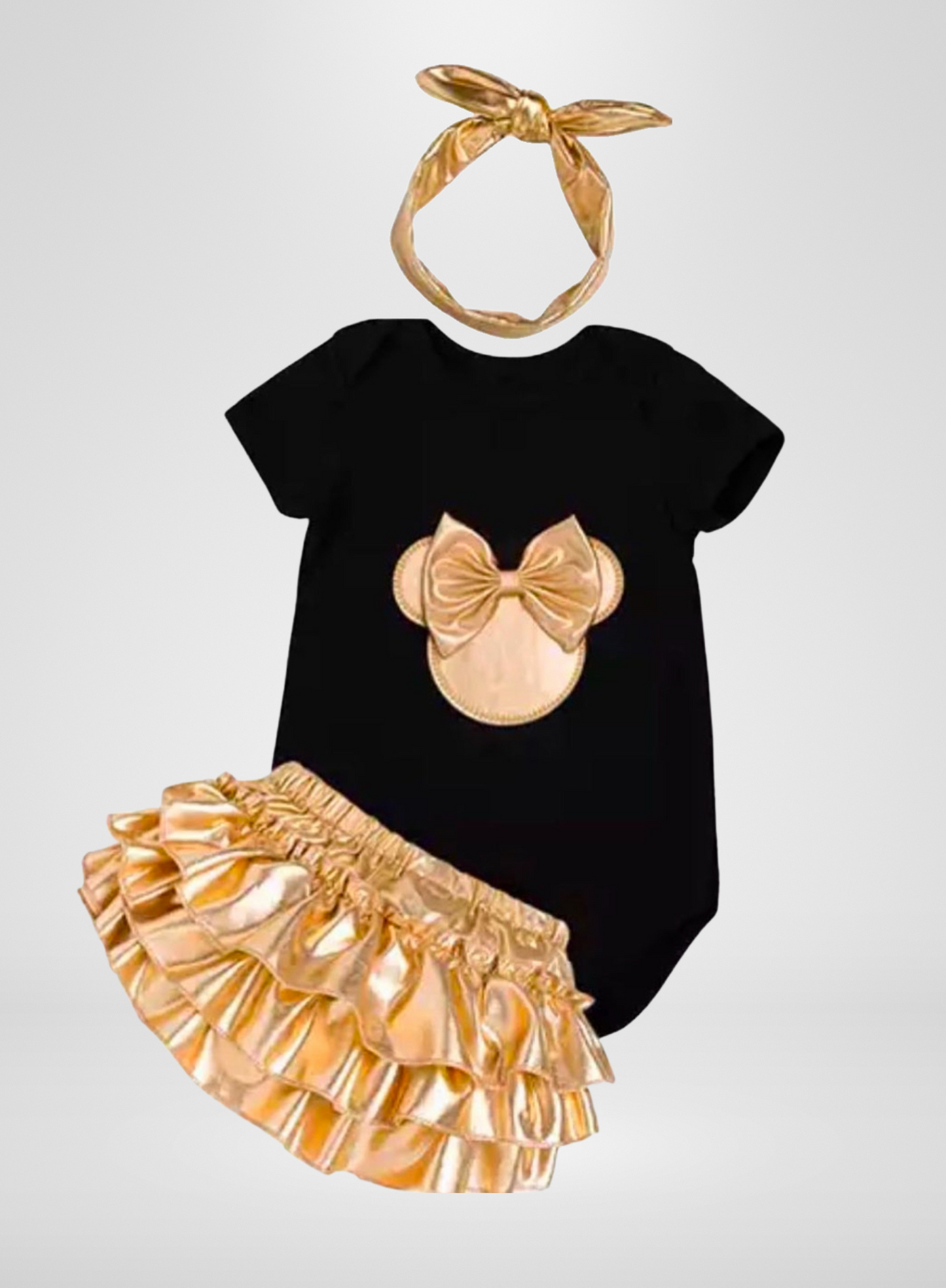 2 Piece Black & Gold ruffle  Mickey w/ Headband