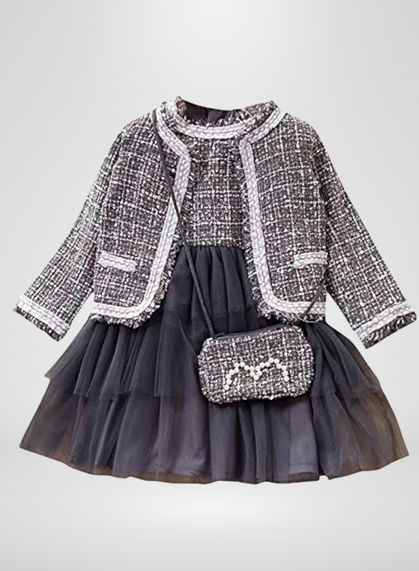 Grey Tweed Dress Matching Jacket and Purse