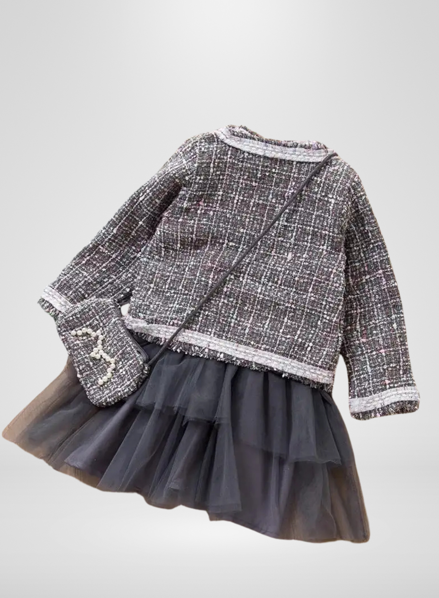 Grey Tweed Dress Matching Jacket and Purse