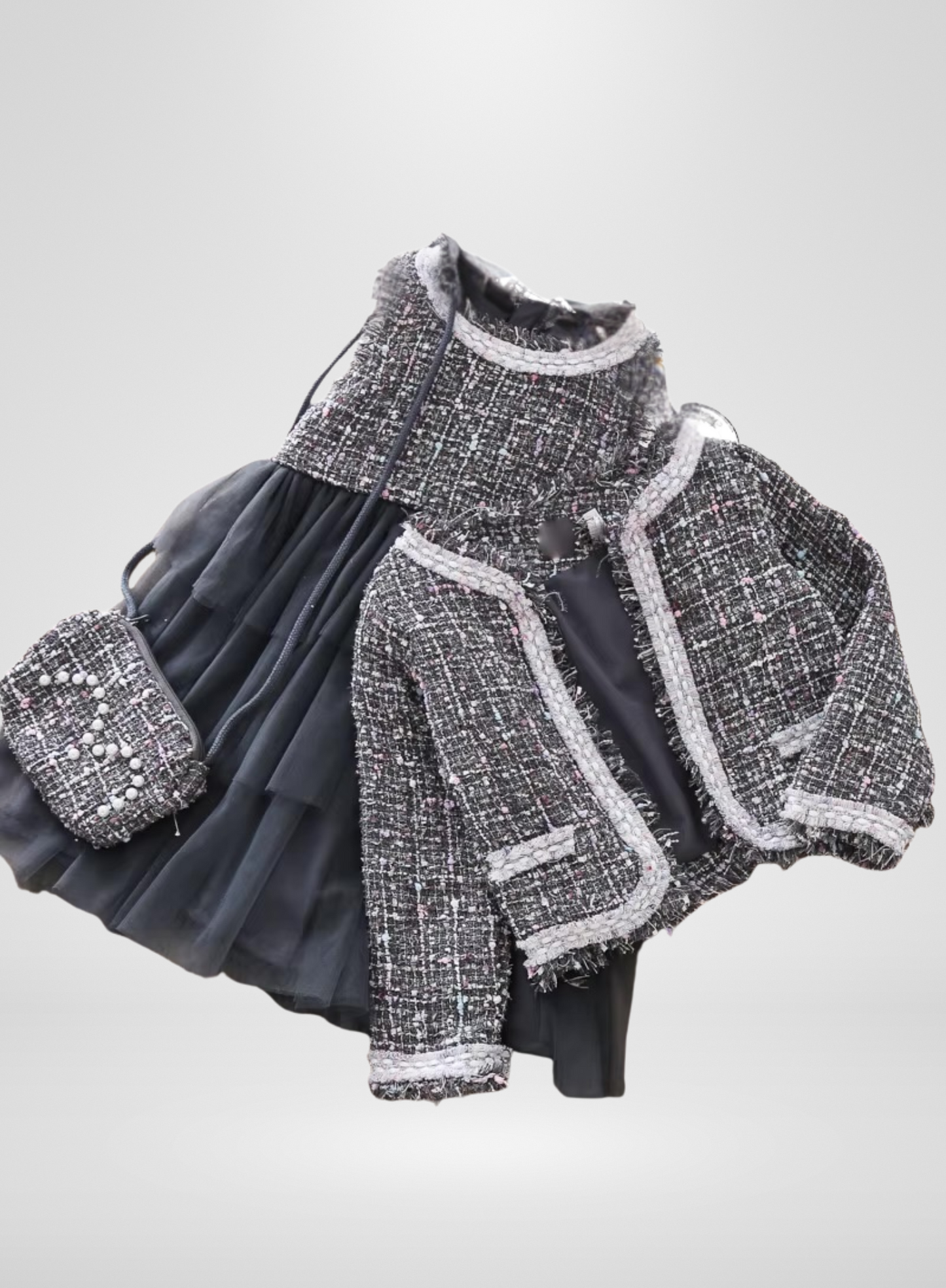 Grey Tweed Dress Matching Jacket and Purse
