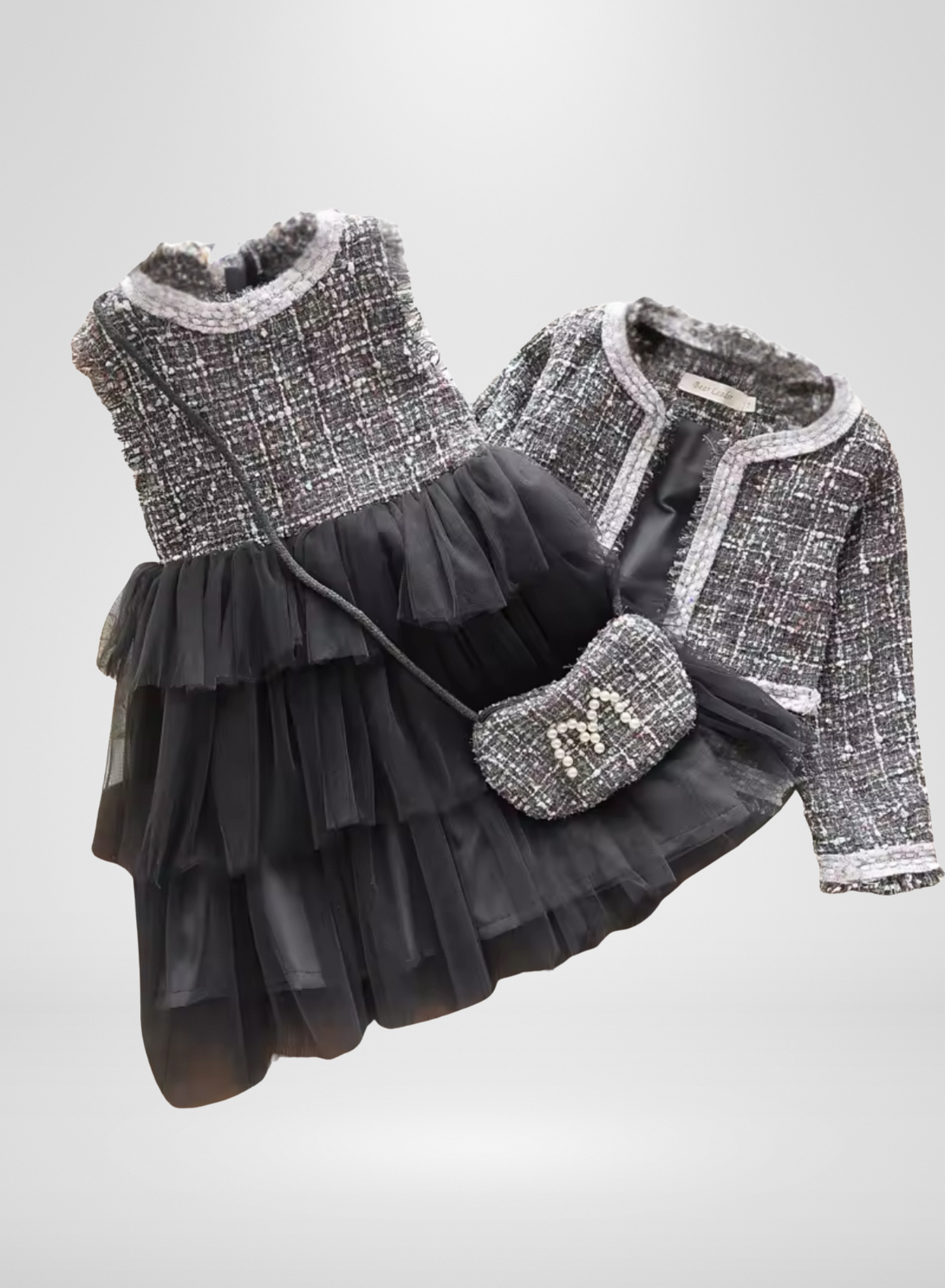 Grey Tweed Dress Matching Jacket and Purse