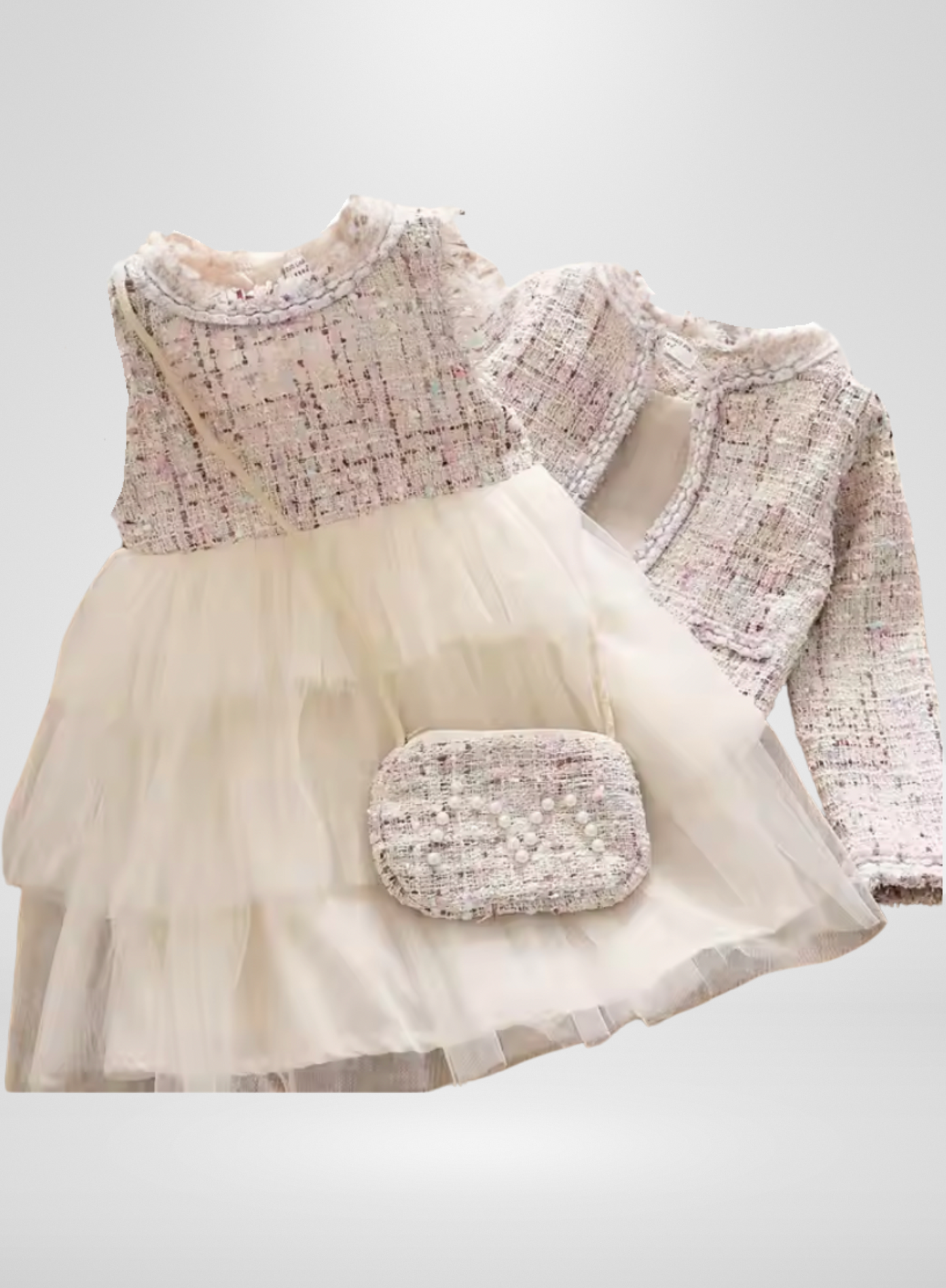Ivory Tweed Dress Matching Jacket and Purse