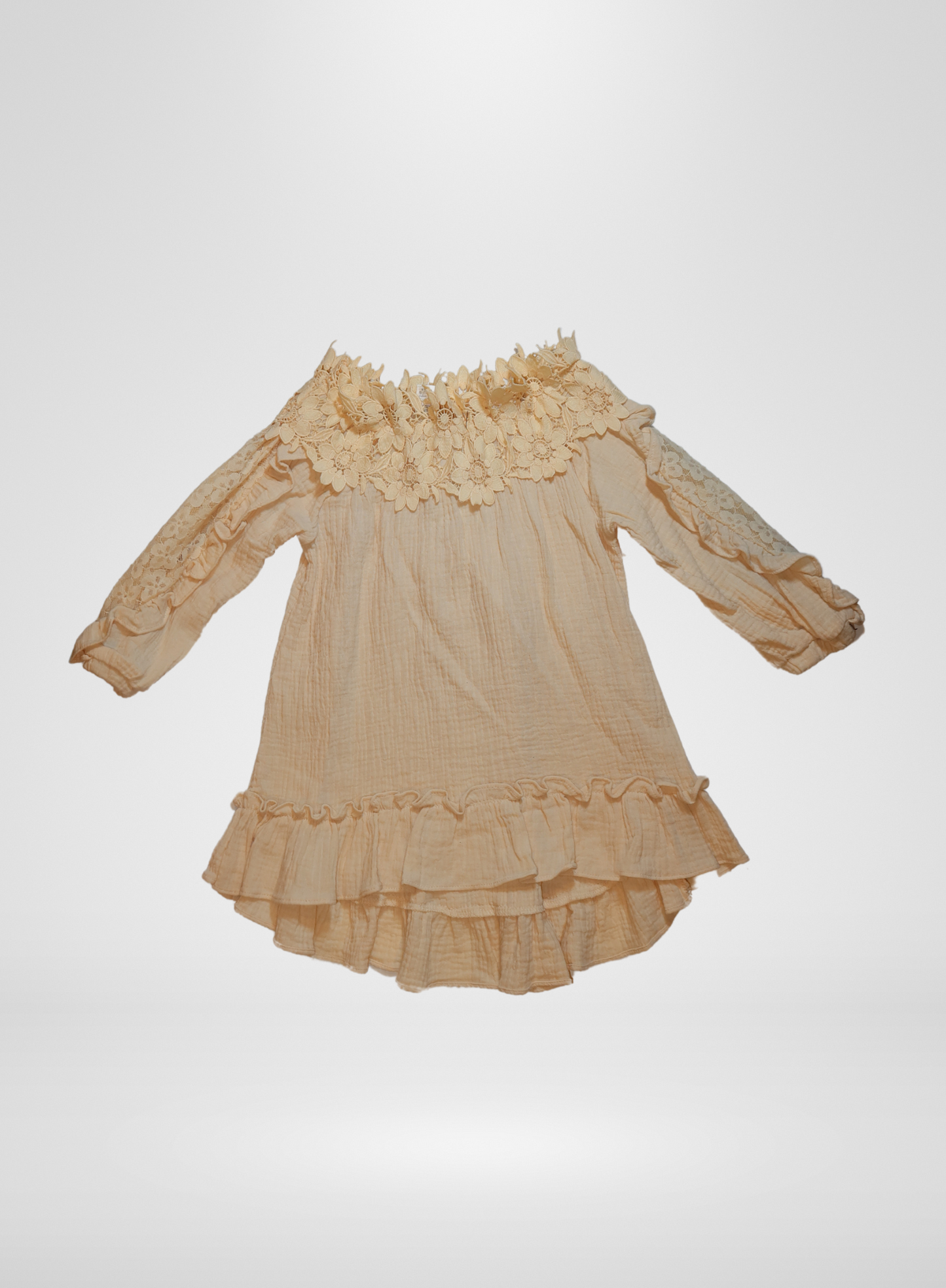 Beige Off the Shoulder Dress w/ Flowers