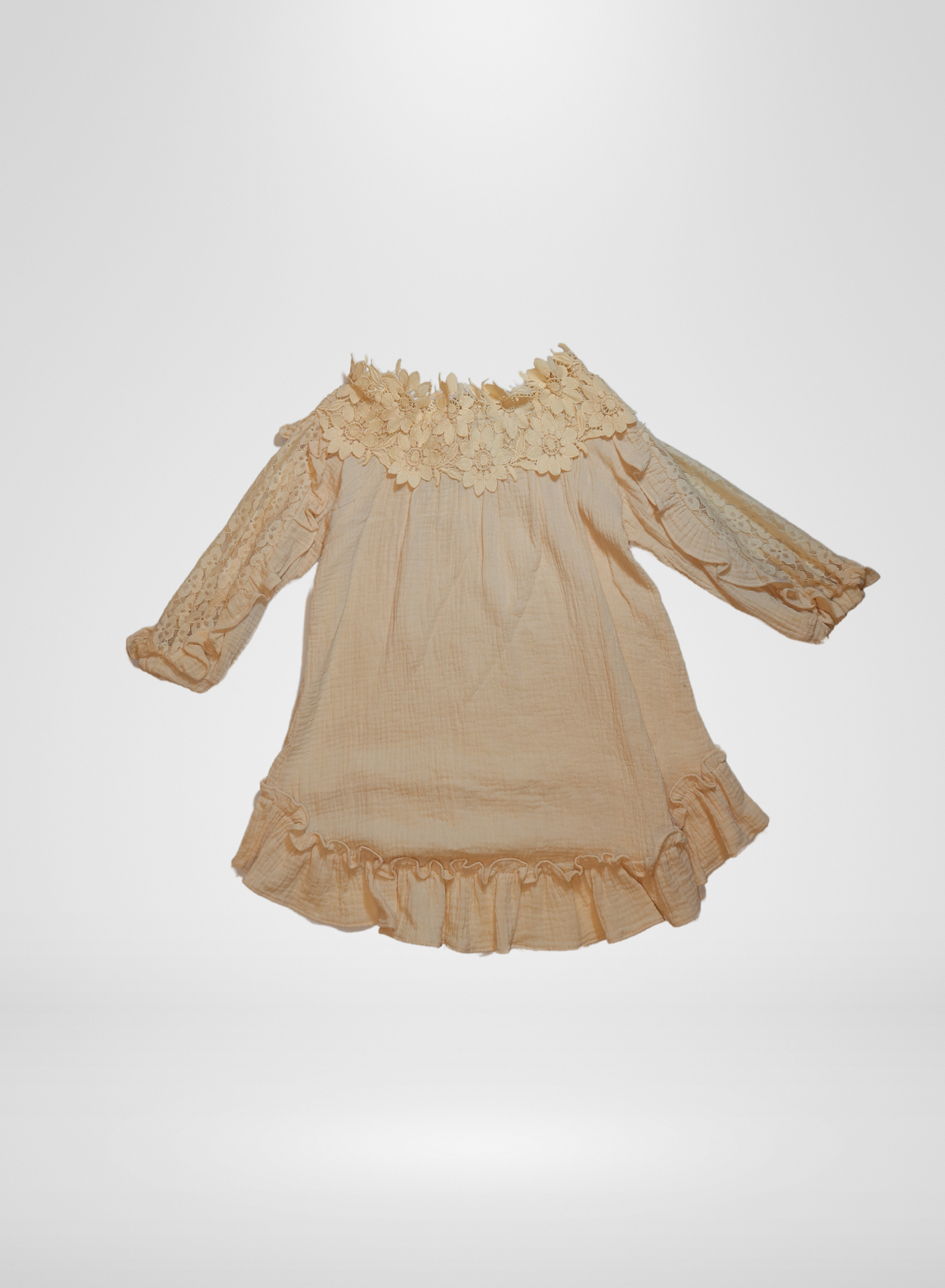 Beige Off the Shoulder Dress w/ Flowers
