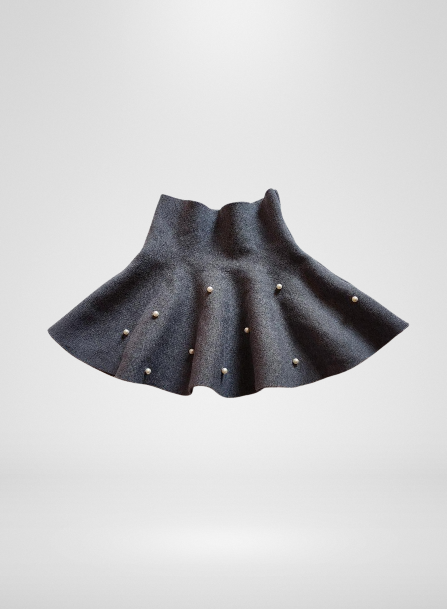 Grey Wool Skirt W/ Pearls
