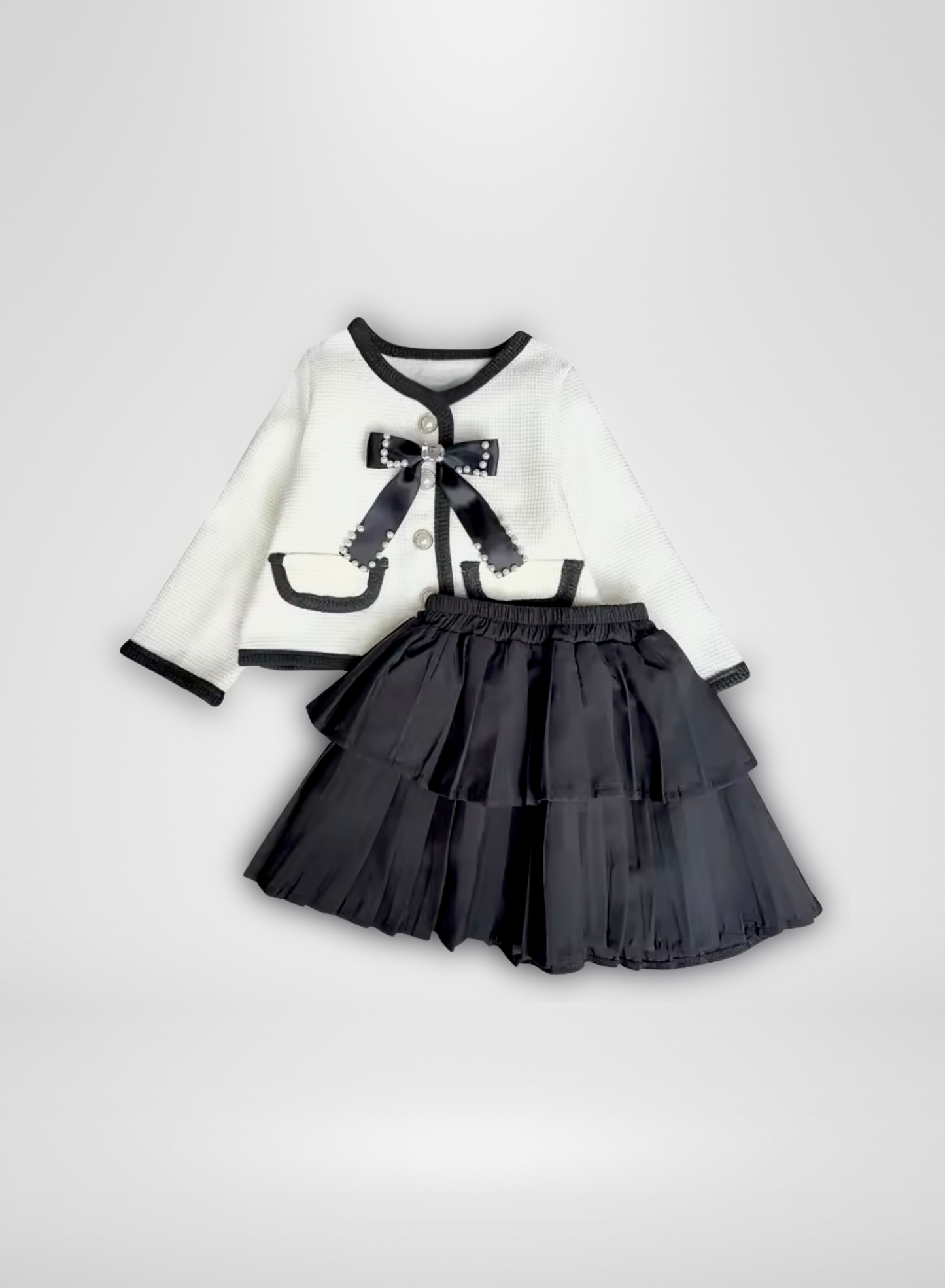 B&W Jacket with Gold Pearl Buttons 2pc Set Skirt