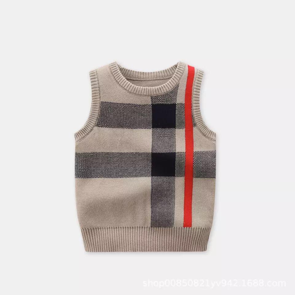 Boys Beige Plaid Vest
