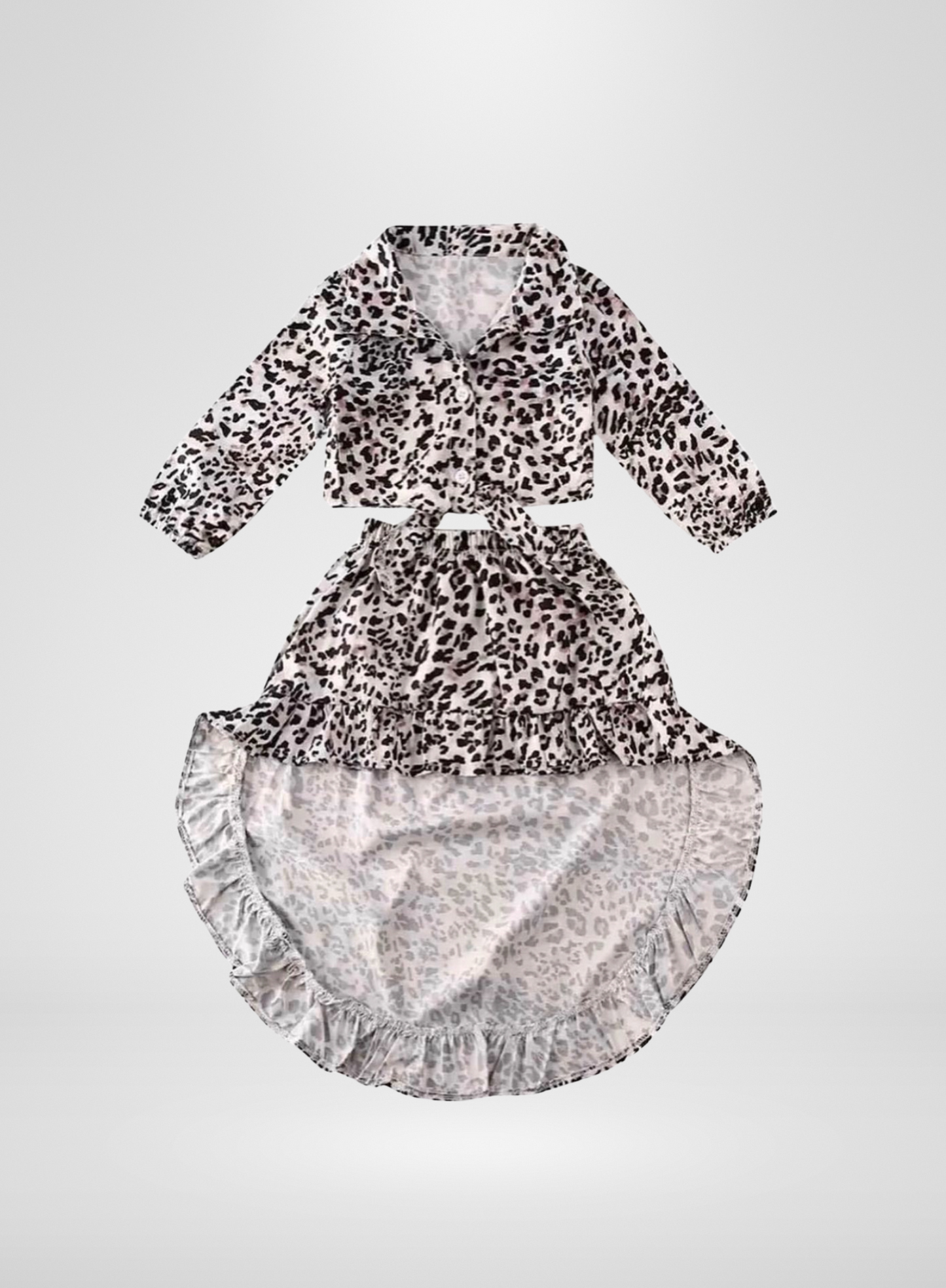 2 Piece Cheetah High Low Skirt Set