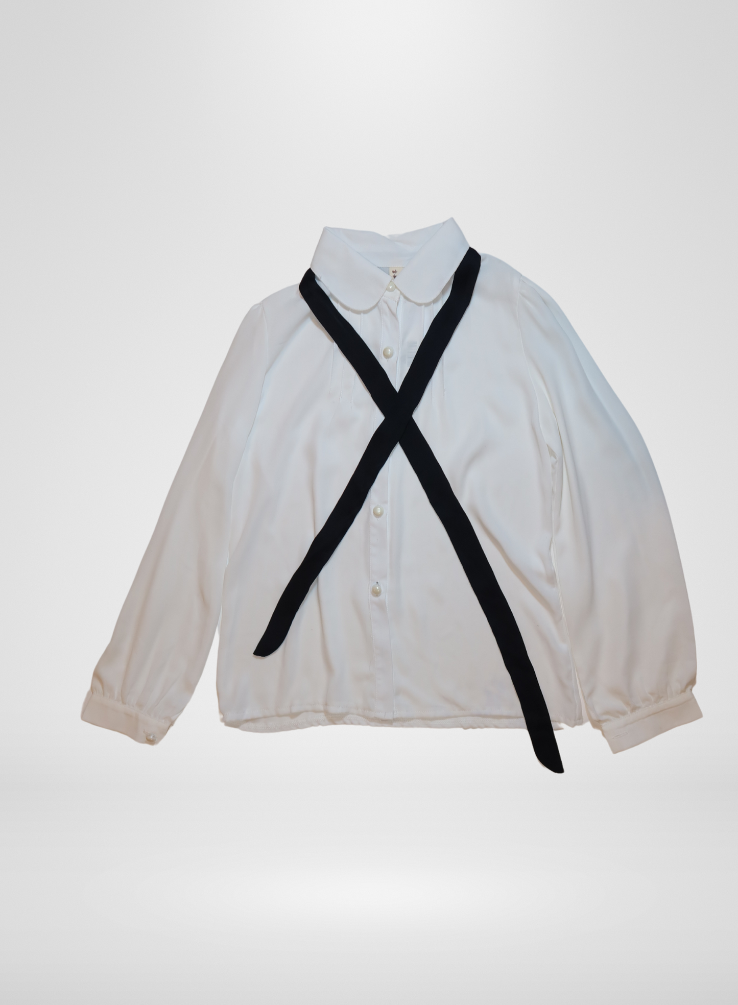 White Button Down Blouse With Black Tie