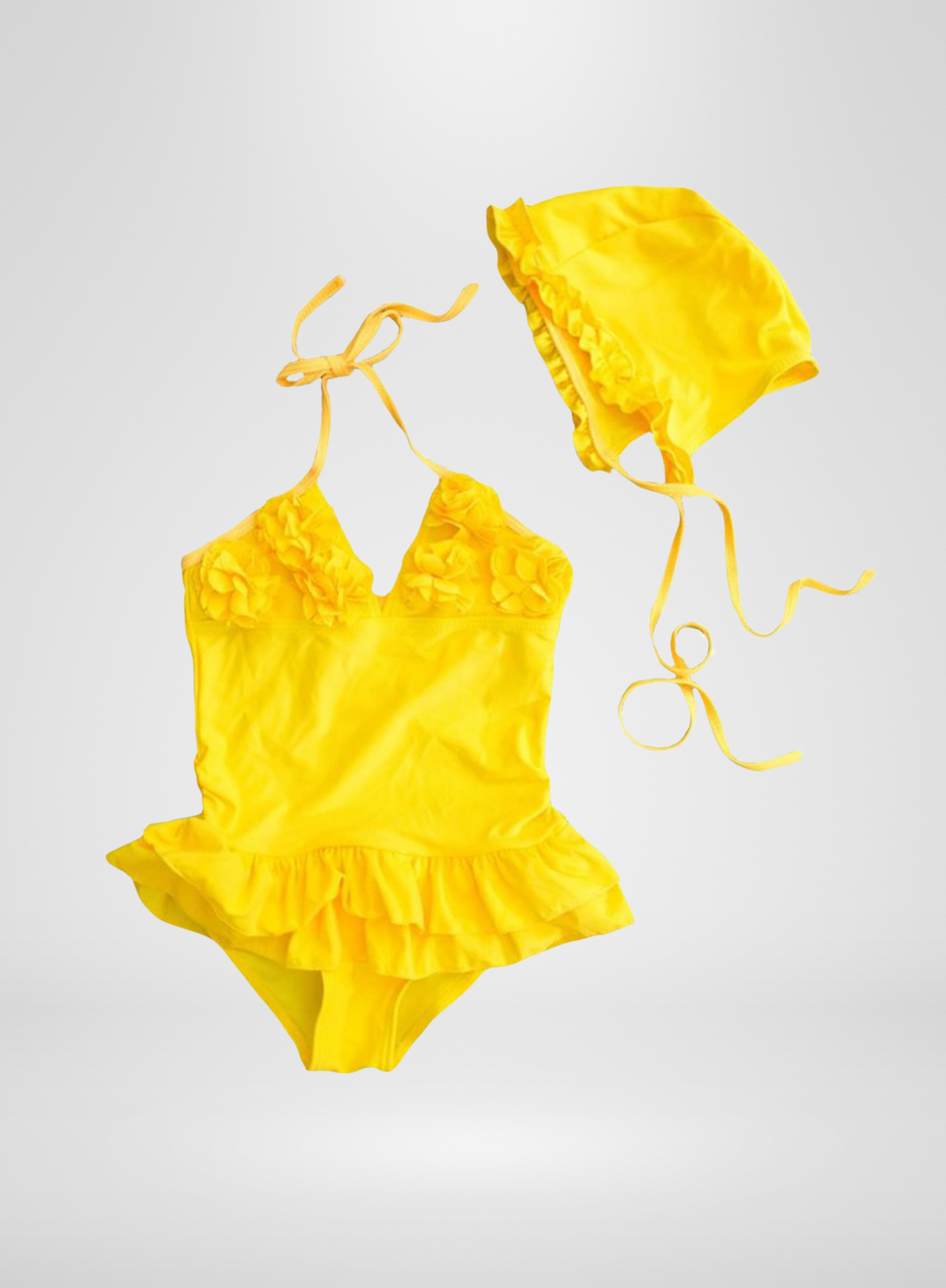1pc Bathing-Suit Yellow Flower w/Hat