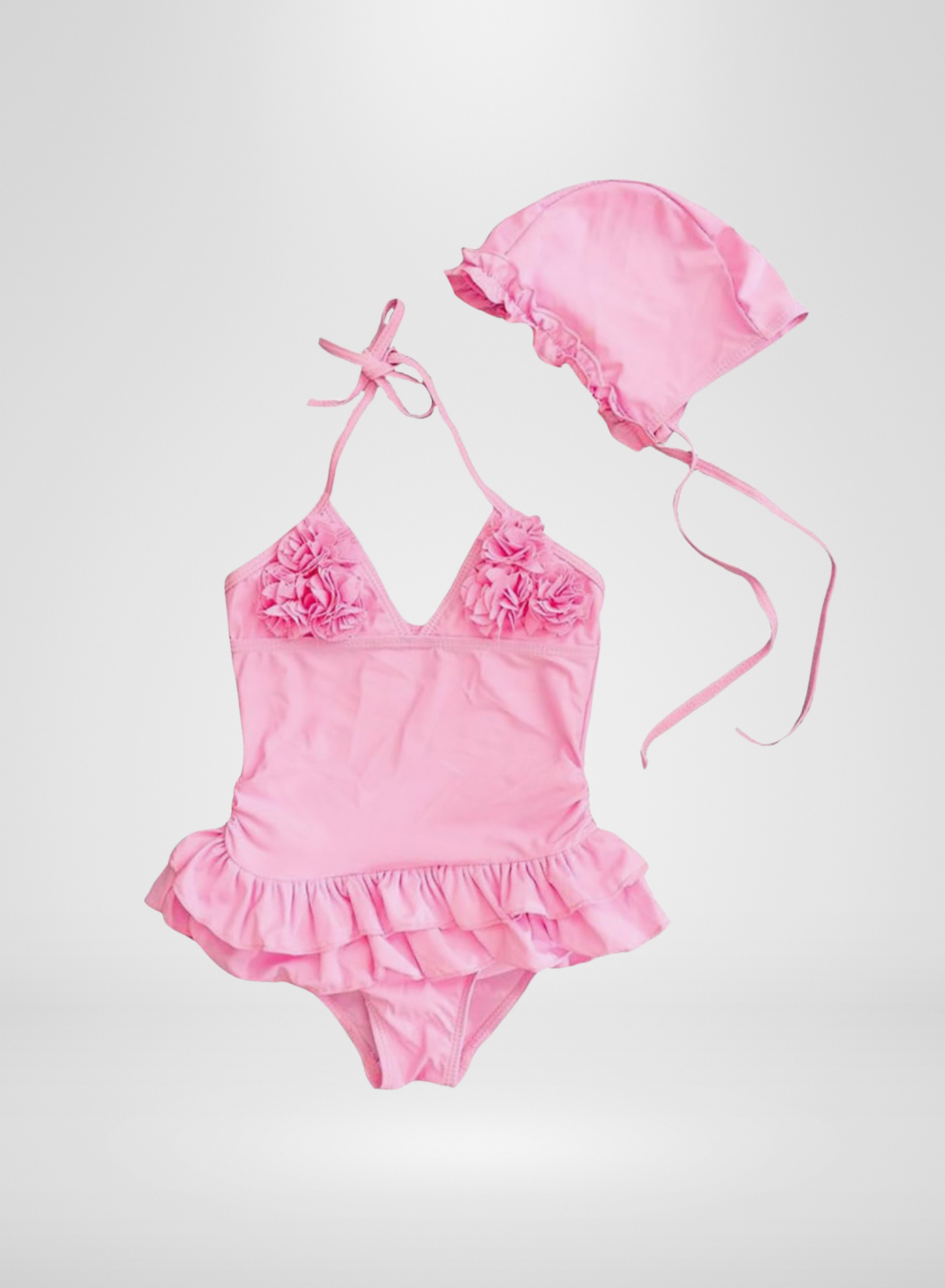 1pc Bathing-Suit Pink Flower w/Hat