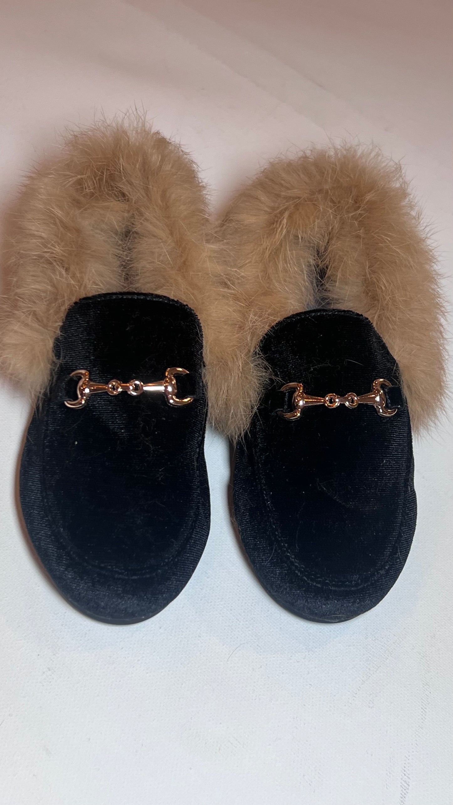 Black Velvet Furry Loafers