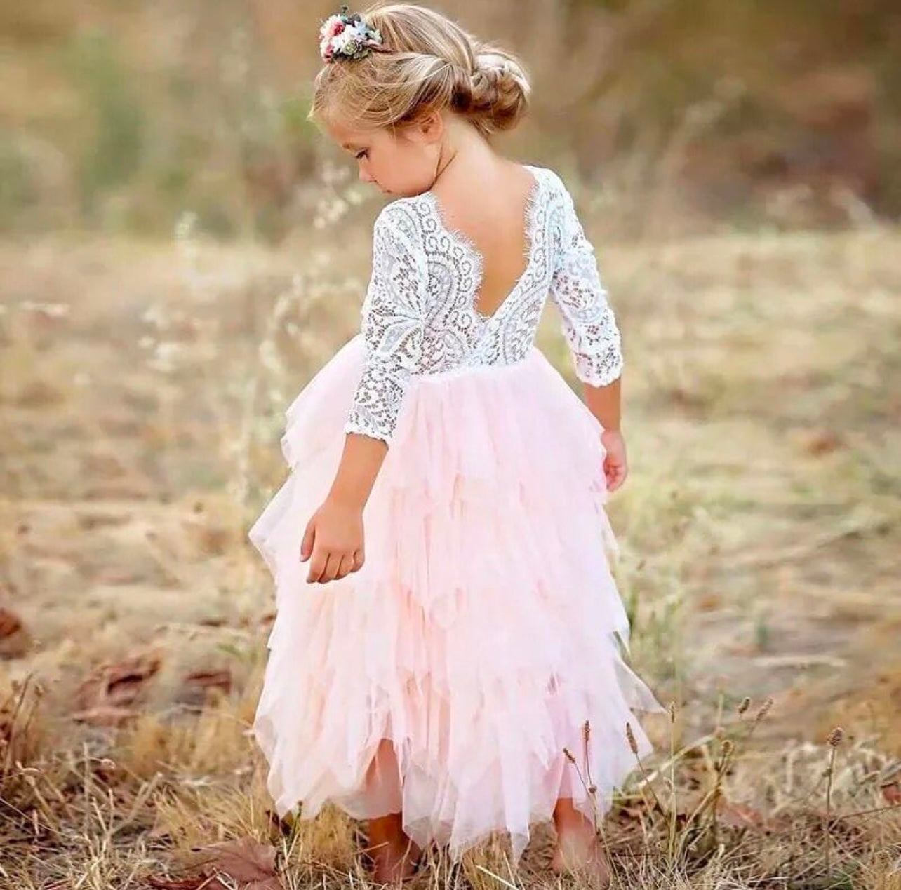 White and Pink Lace Tulle Dress