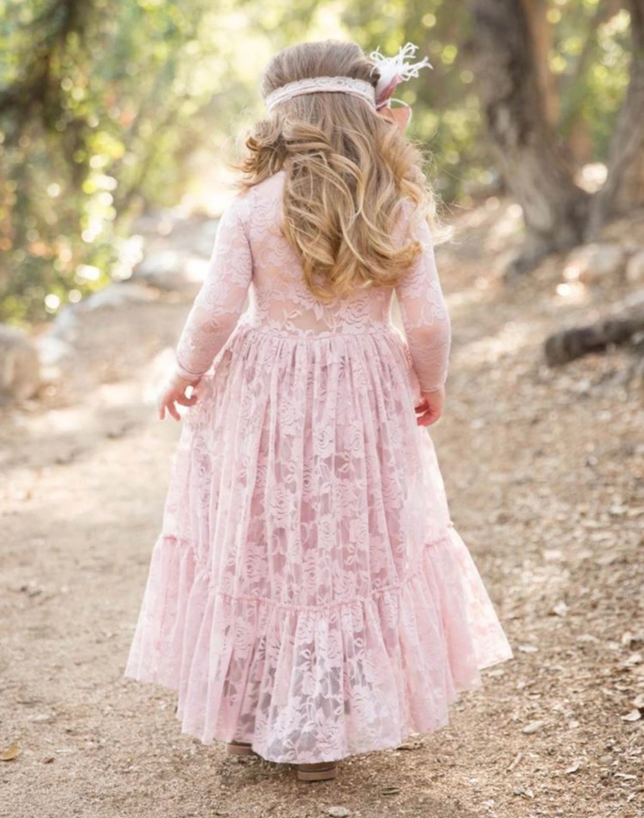 Pink Long Sleeve Lace Dress