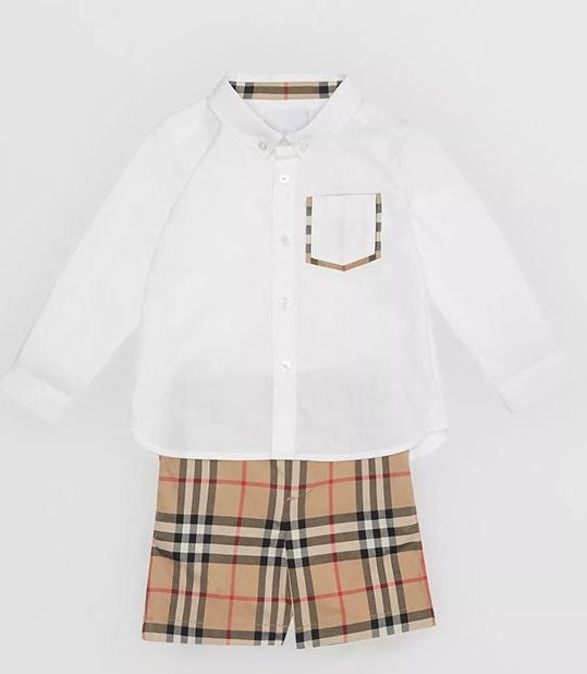 Boys White Button Down Plaid Collar