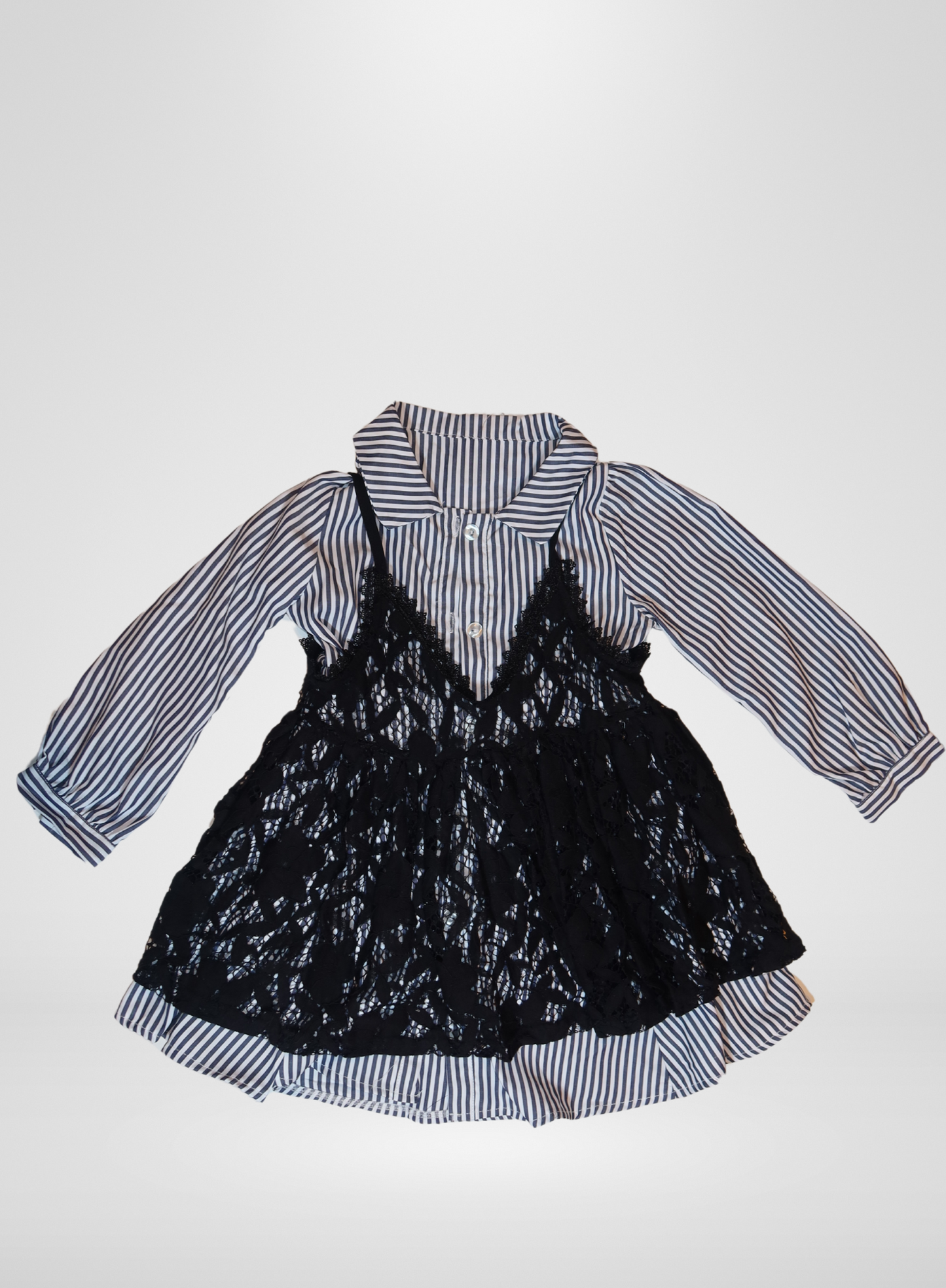 Striped Button Down Dress with Lace Detail