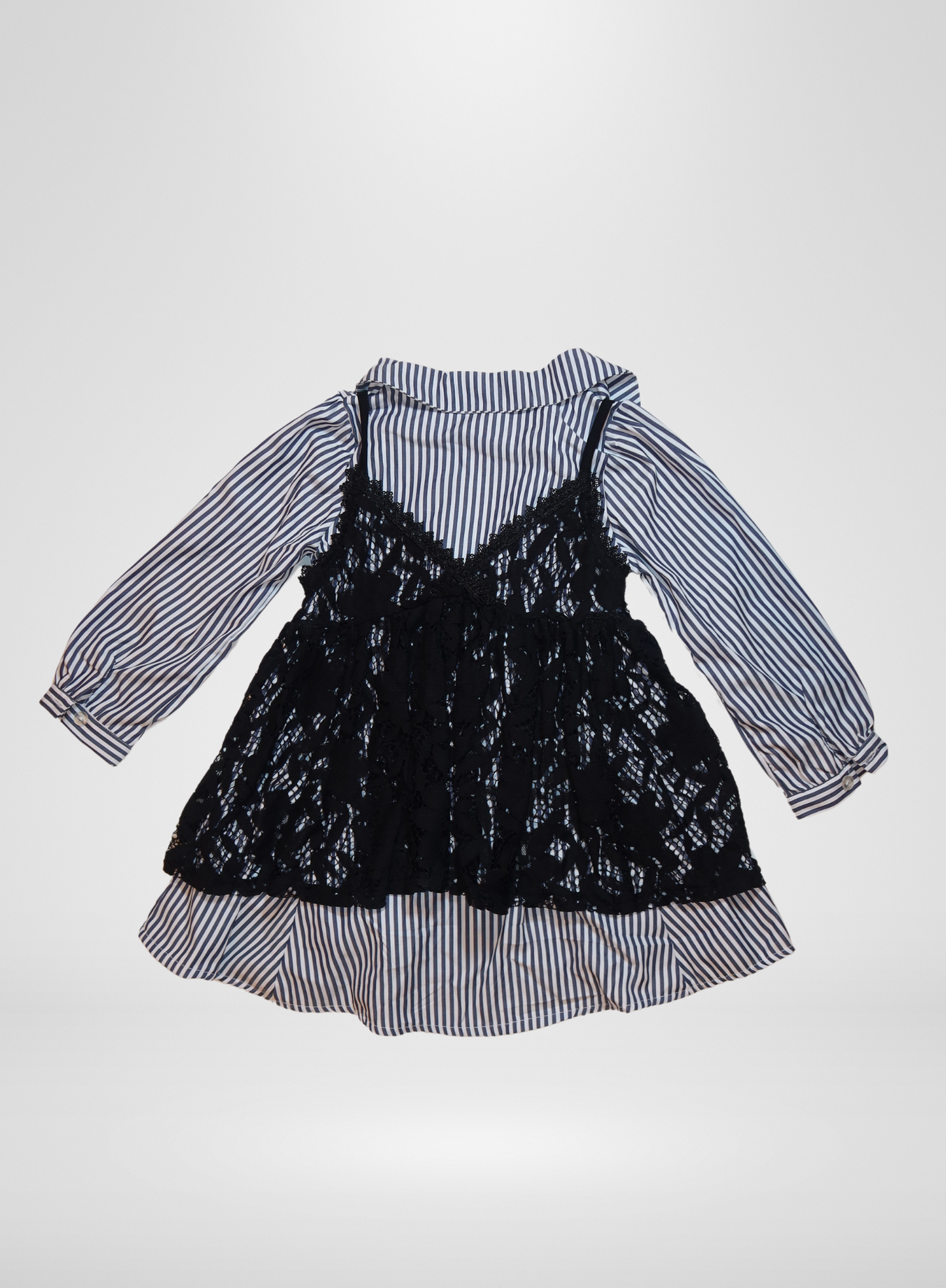 Striped Button Down Dress with Lace Detail