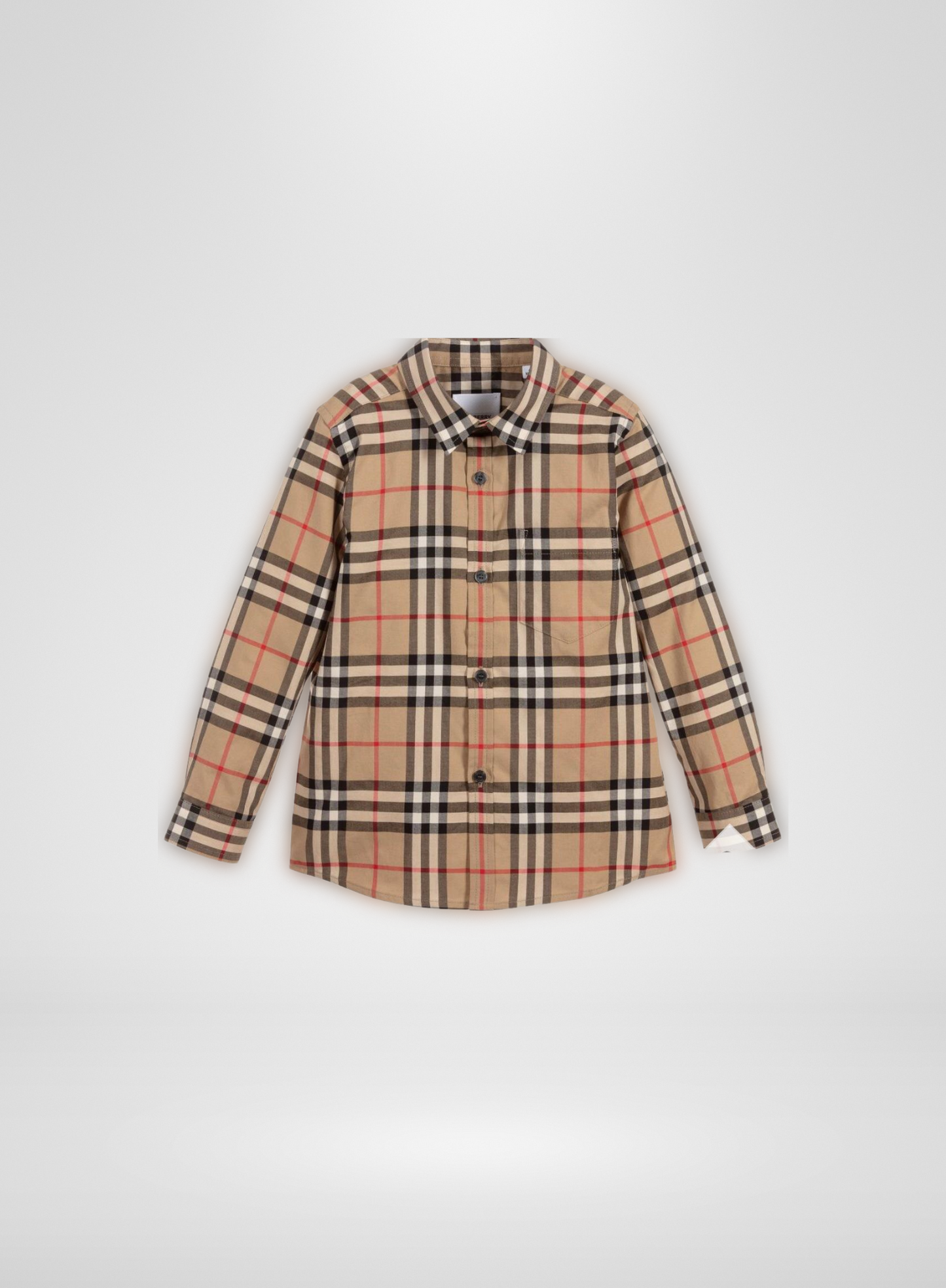 Boys Beige Plaid Button Down