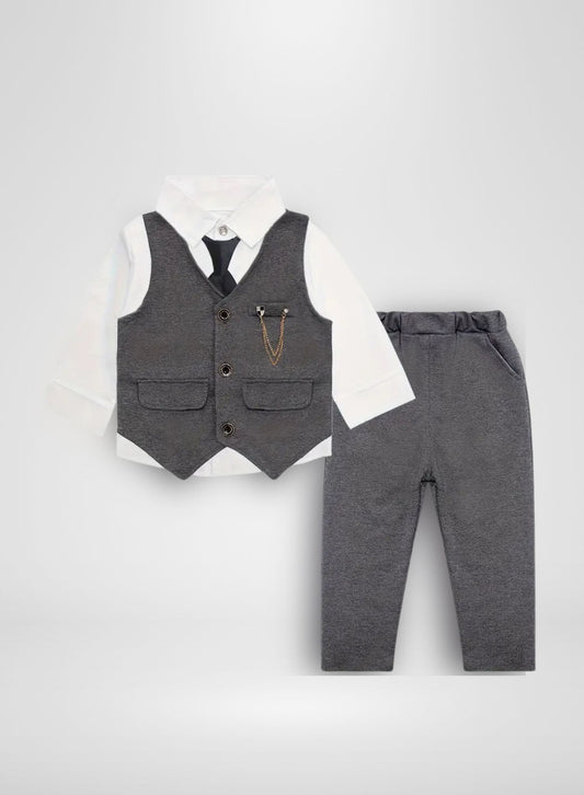 Boys Formal 3-Piece Suit Set-Vest, Shirt, Tie and Pants