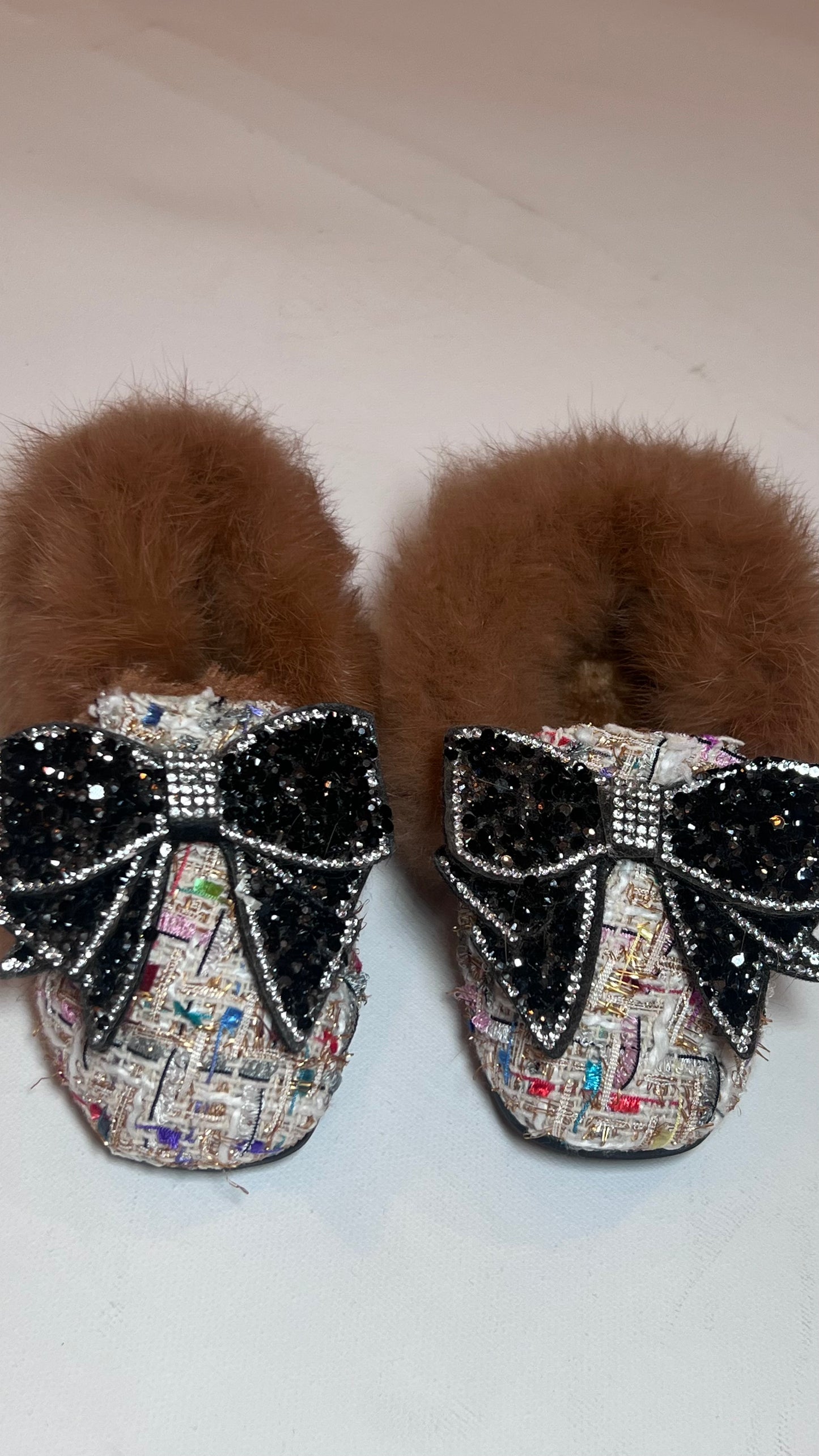 White Fuzzy Sparkly Tweed Shoes