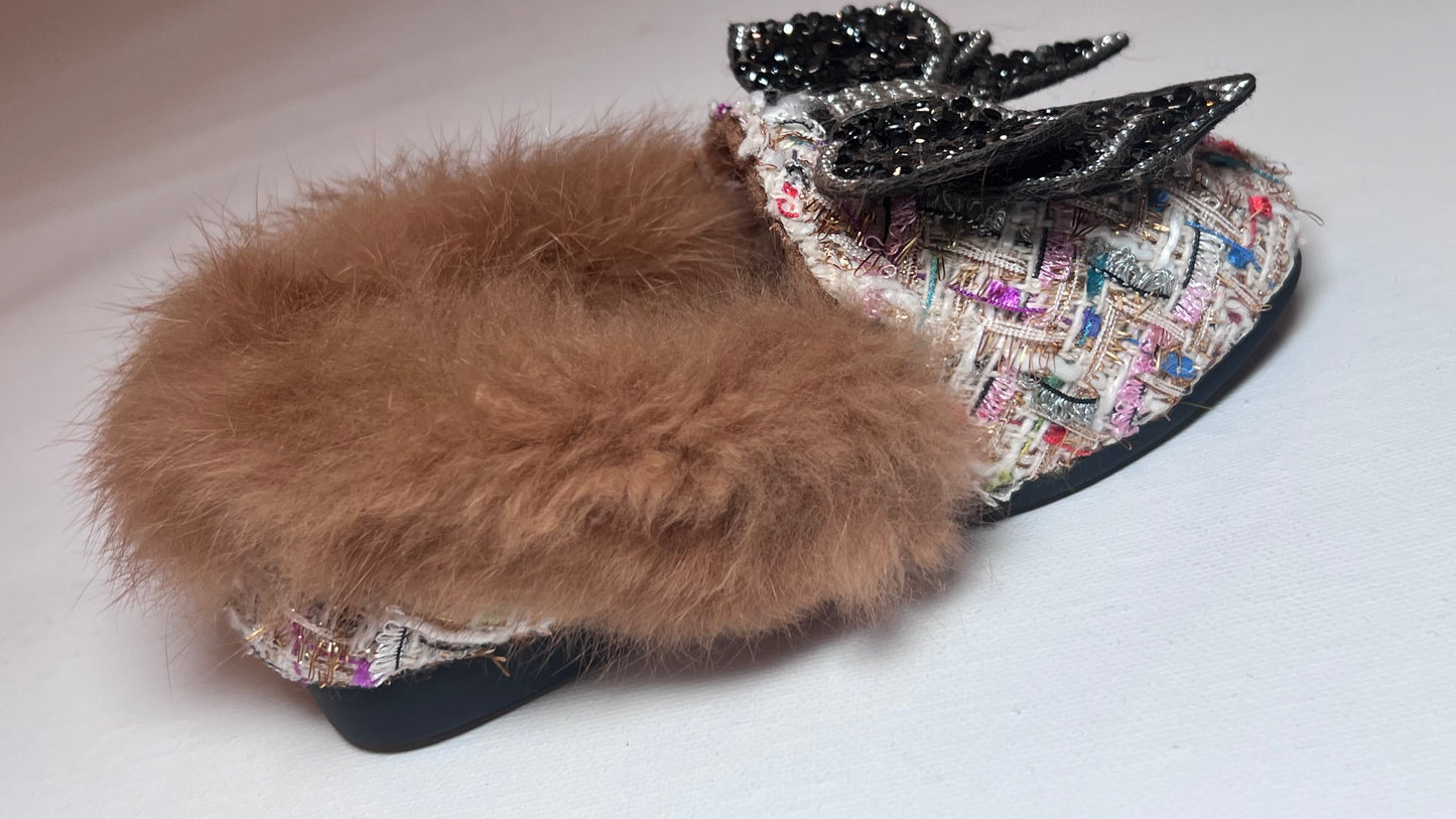 White Fuzzy Sparkly Tweed Shoes