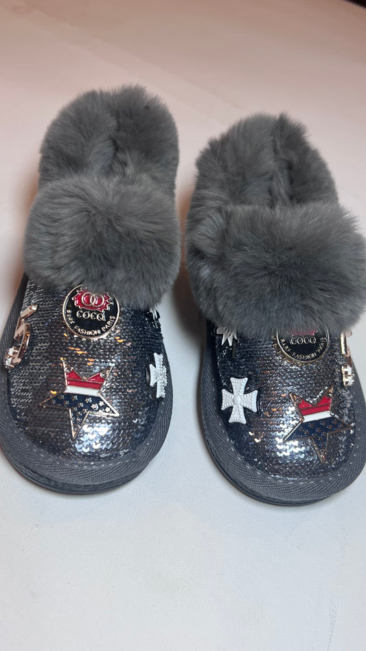 Grey Fuzzy Sparkly Cocq Shoe
