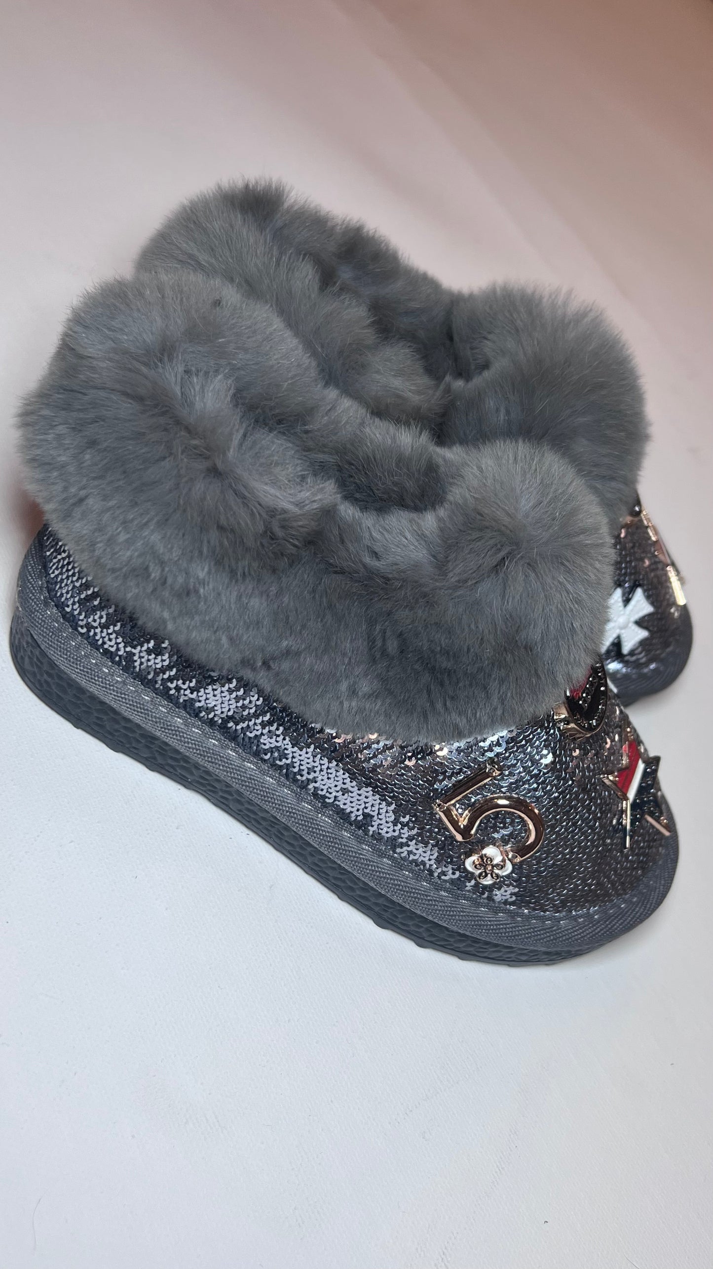 Grey Fuzzy Sparkly Cocq Shoe