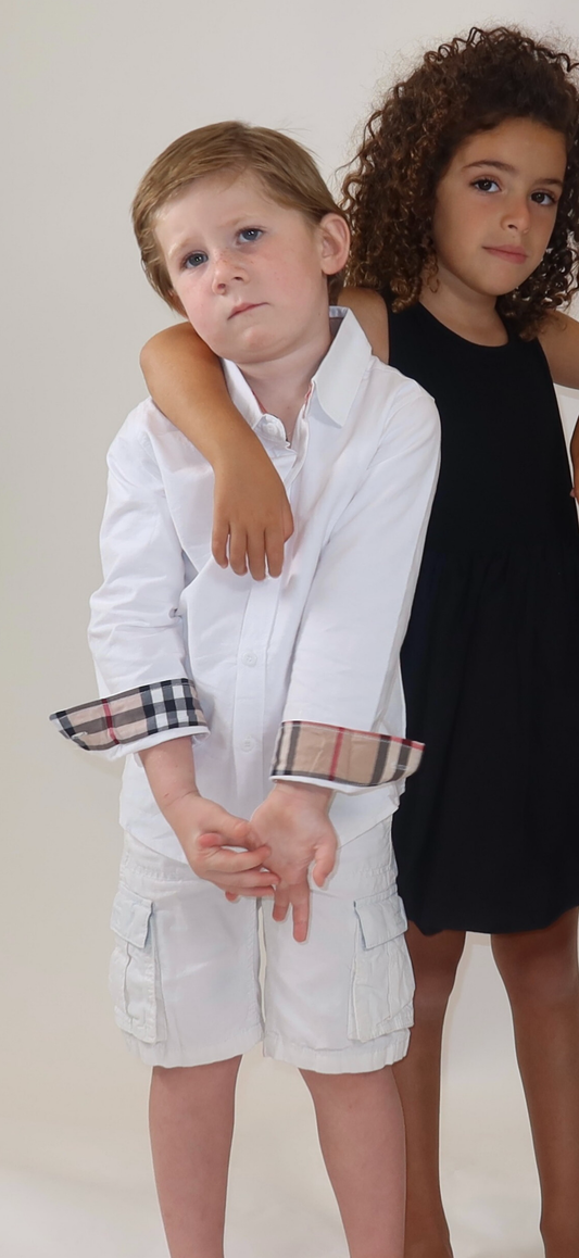 Classic White Button Down with A Touch of Plaid